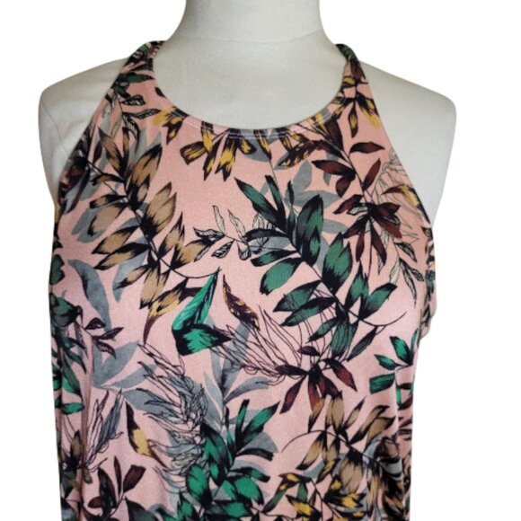 Athleta Estuary Aqualuxe Swim Dress Size XL Pink Green Tropcal Leaf Strappy Back - Picture 2 of 9